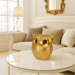 Modern Classy Happy Owl Resin Art Figure Handicraft Resin Showpiece (Pack of 1, Black and Golden)