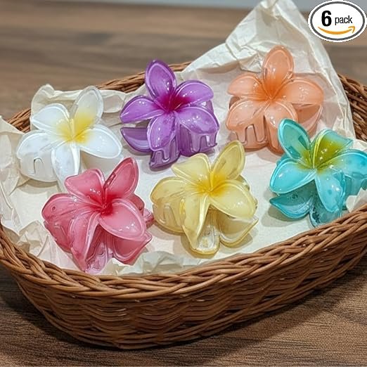 Colorful Flower Hair Claw Clips for Women & Girls – Set of 6, Strong Grip Non-Slip Hair Accessories in Assorted Colours