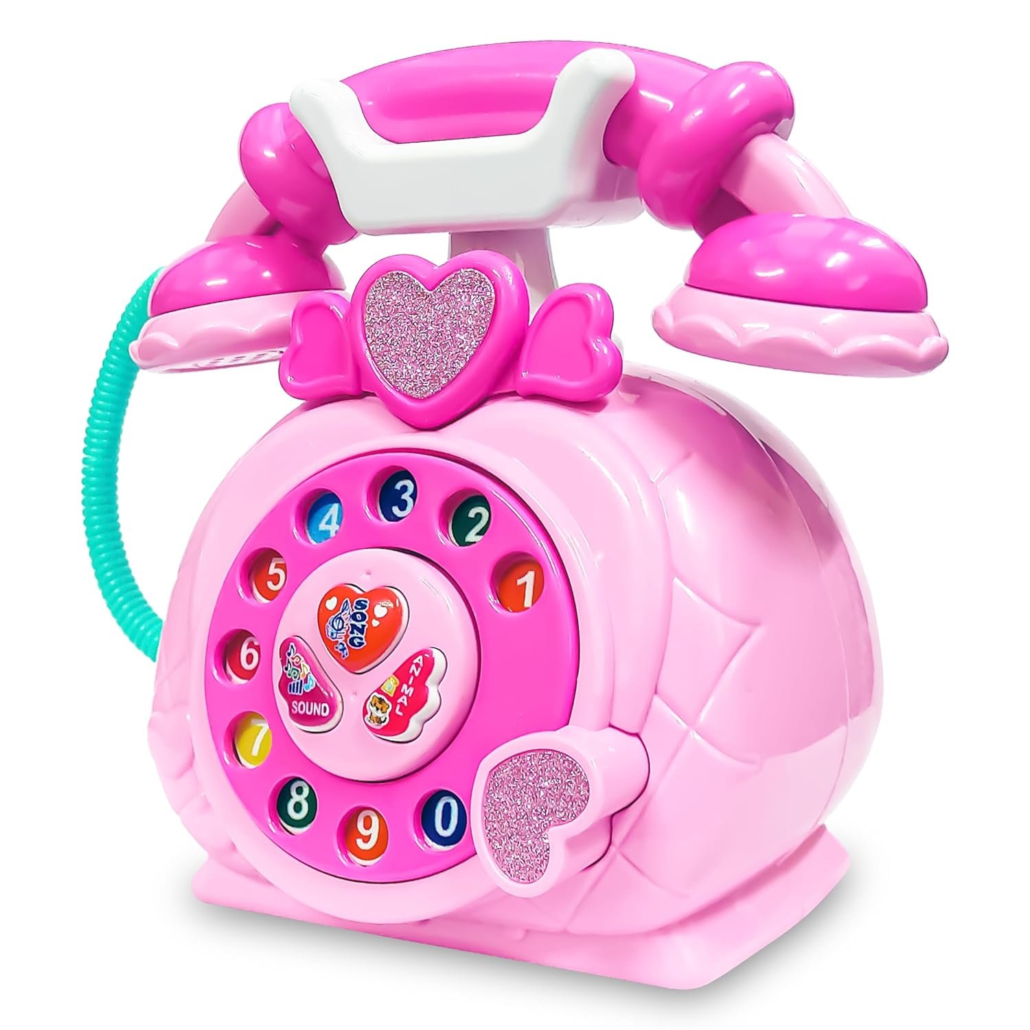 Classic Dial Receiver Simulation Telephone Toy for Kids - Rotating Number Dial with Calling Sound Effect - Storytelling Toy Phone Accompanied with Lights - Color As Per Stock