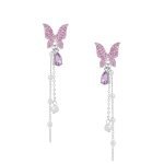 Crystal Danglers Earrings for Women | Purple Earrings for Girls | Fashion Women Earrings | Butterfly Shaped Long Chain Earrings | Birthday Gift