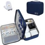 Nylon Double Layer Electronic Gadget Organizer Case, Cable Organizer Bag For Accessories With Mobile Stand - 27 X 20 X 9 Cm - Navy Blue - Model 1
