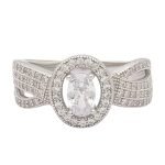 Charming Oval Sterling Silver Rings For Women, Size-7, Halo Setting, 925 Sterling Silver, White Cubic Zircon Stones, Birthday Gift For Women