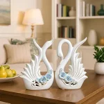 Modern Elite Swan Pair Ceramic Art Figure | Beautiful Home Decor (Set of 2, White)
