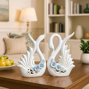 Modern Elite Swan Pair Ceramic Art Figure | Beautiful Home Decor (Set of 2, White)