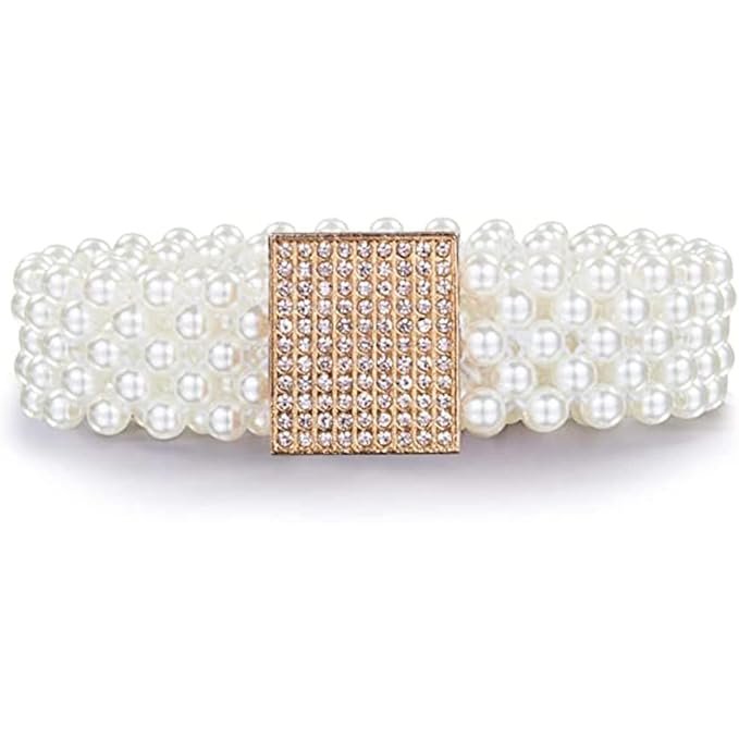 Elastic Waist Belt for Women Dresses Beaded Design Stretchy Slim Waistband, Belly Chain Kamarband for Ladies Saree - Free Size