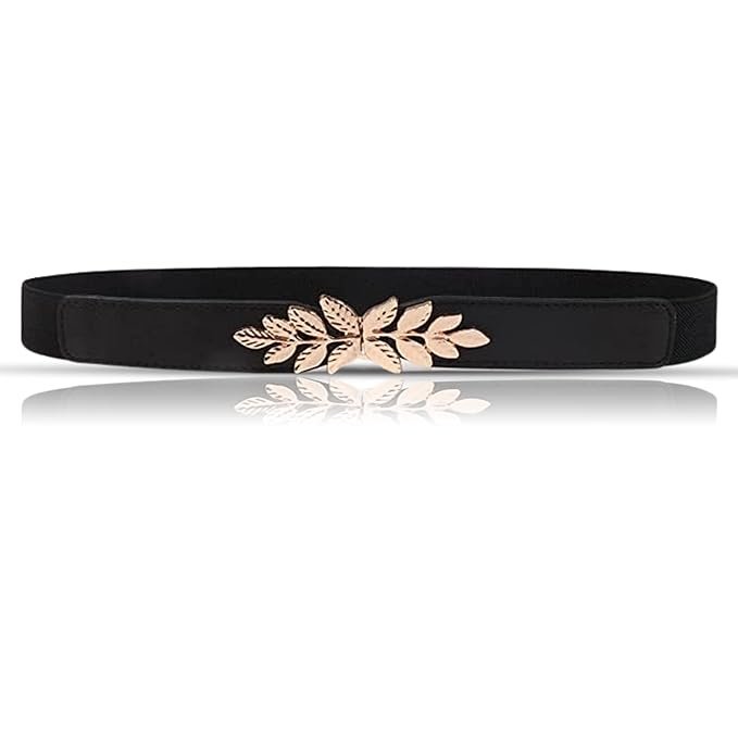 Elastic Fabric Waist Belt for Women Dresses Leaf Design Stretchy Slim Ladies Belt for Saree Girls Jeans - Free Size (LD22_P)