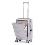 Cabin Suitcase with 8 Spinner Wheels & Quick Access Laptop Compartment, Sleek Polycarbonate Hard Shell Carry On Luggage for Weekend Trips, Silver, 20-Inch