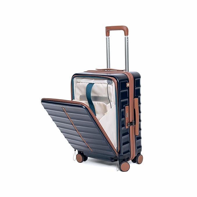 Polycarbonate Hard Shell Odyssey Pro 55 cms Lightweight Double Spinner Wheels Cabin Luggage with Laptop Compartment & 3 Packing Organizers | Unbreakable Suitcase|50L| Blue, Cabin Size