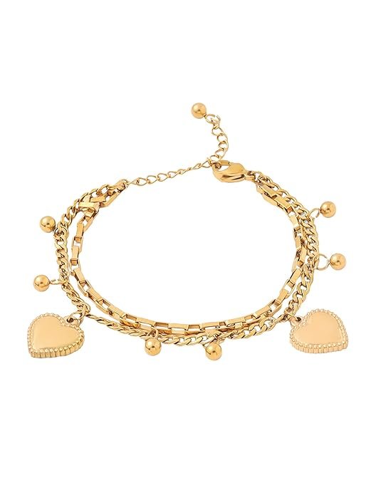 Bracelets For Women Stainless Steel Adjustable Multi-Layer Heart Charm Stack Bracelet For Women And Girls