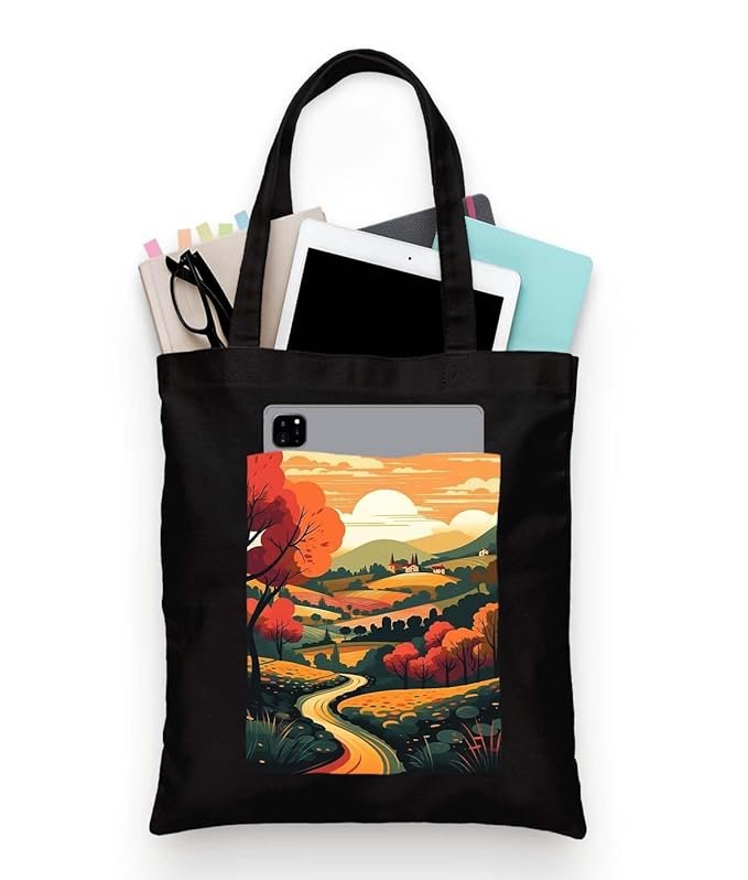 Black Tote Bag With Pocket Printed Designed Canvas Tote Bags For Women large capacity,Tote bag For Shopping, College, Travel, More Canvas Handbag For Unisex Bag