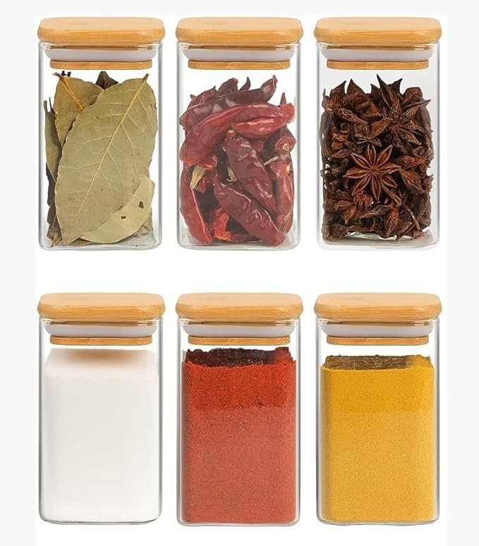 350ML Glass Storage Jars with Bamboo Airtight Lid, Food Containers for Home Kitchen, Pantry Organization Jars for Cereal, Pasta, Nuts, Coffee, Snacks Transparent