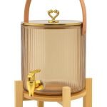 Ribbed Design Bucket Glass Drink Dispenser with Tap, Beverage Jug | Party Drink Dispenser with Wooden Stand | Suitable for Parties, Camping, Beverage Containers (5.5 L)
