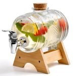 5 LTR Water Dispenser with Tap Stand Leak Proof Beverage Dispenser with Wooden Caps Drink Dispenser Glass Bottles for Office Camping Juice Drinks Container Barrel Dispenser 5 LTR, 1 PCS