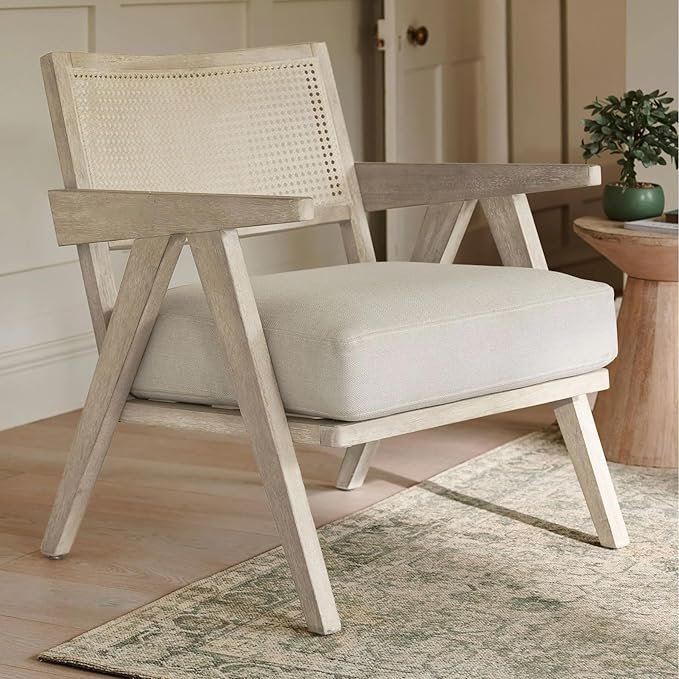 Wood Accent Arm Chair for Home Bedroom, Living, Dining, Drawing Room | Ultra Soft and Comfortable for Stress Free | Removable Cushion (Lime Oak Effect)