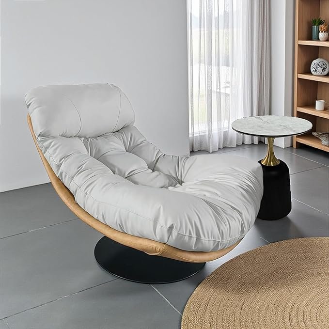 Lounge Chair,Comfy Chair for Living Room, Relaxing Chair for Bedroom, 360 Chair,Camel & Ivory