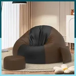 Biggie Bean Bag 4XL Bean Bag Chair with Beans Filled-Bean Bag Sofa with Footrest-4XL Bean Bags for Living Room,Bedroom-Free Cushion&Footrest-Black Brown-Colorflex Lounge Combo-Faux Leather