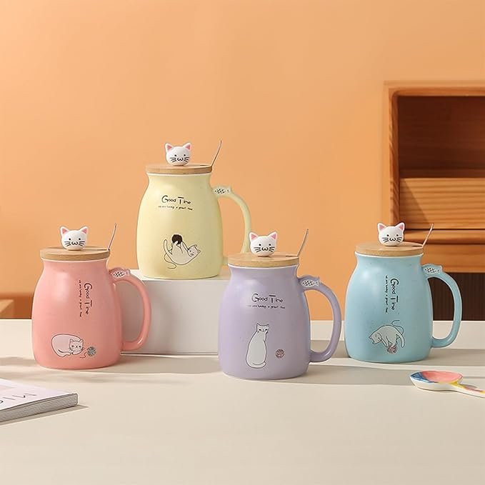 Spooky Creative Starry Sky Ceramic Mug – Cute 3D Cat Design with Lid & Spoon, Perfect for Office, Breakfast, & Gifts