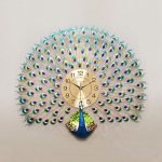 Home Decoration European Peacock Wall Clock Crystal Luxury Living Room Creative Personality Art, Metal, Blue, Birds, 7W x 72H Centimeters,Analog (Peacock)