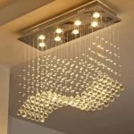 Rectangular Raindrop Wave Crystal Chandelier Lights for Ceiling, Decorative Hanging Lights for Living Room, LED Ceiling Lights (Mirror Gold Finish, Medium (75 * 25 * 70cm)