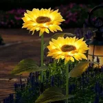 Solar Sunflower Light Indoor Outdoor Flower Lamp with 8 LEDs Rechargeable Water-Resistant Sun-Powered LED for Home Garden Decoration Balcony Backyards Pathways (Set of 2, Warm White)