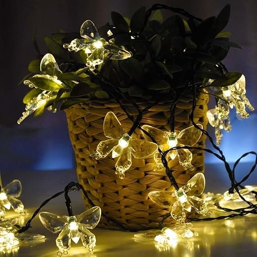 Plastic Solar Fairy String Light Outdoor 30 LED 20 Feet Butterfly Lights with 8 Lighting Modes & 600mAh Battery| Solar-Powered Lights for Home,Patio,Tree,Diwali,Wedding & Outdoor Decoration
