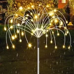 Stainless Steel, Abs, Copper Solar Light for Lawn and Garden, Waterproof Starburst Firework 90 LED Decorative Fairy Firefly for Flower Box Backyard Fence Patio Light (Warmwhite, 1, Piece)