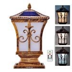 10W Solar Antique Main Gate Pillar Lights Outdoor Waterproof Led and AC Powered Automatic Wall Lamp for Home Garden (Aluminum Alloy, Multicolor)