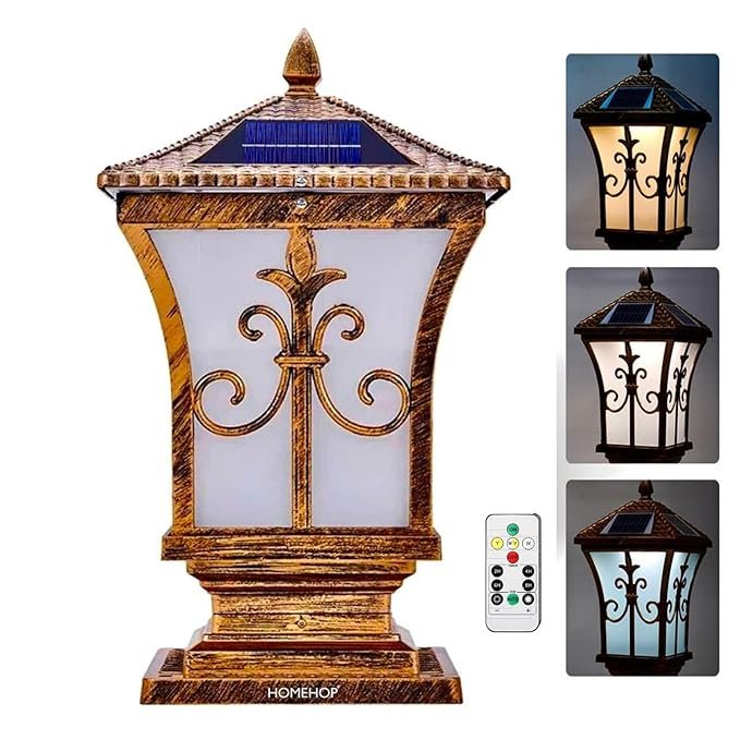 10W Solar Antique Main Gate Pillar Lights Outdoor Waterproof Led and AC Powered Automatic Wall Lamp for Home Garden (Aluminum Alloy, Multicolor)