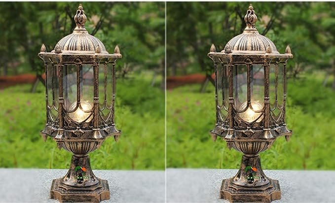 Outdoor Main Gate Light for Home,Metal Decorative Architectural Design Waterproof Rustproof for Garden Exterior Compound Wall Piller Pole Set of 2
