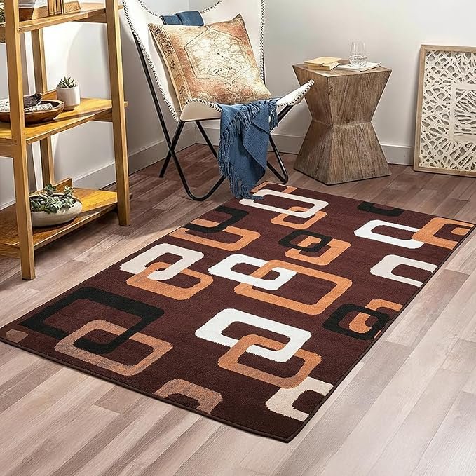 Machine-Made Carpet | Fade Resistant, Eco-Friendly, Anti-Skid Backing, Thick & Soft | Living Room, Drawing Room, Dining & Bedroom | Dark Pattern, Maroon | 3 x 5 ft