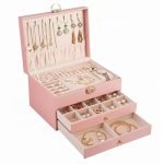 Jewellery Box - 3 Layer jwell organizer storage box, Portable Travel-Friendly Storage. Elegant Storage Case for Rings, Earrings, Necklaces & Bracelets, Pink