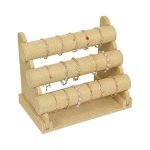 3-Tier Bracelet Organizer Linen Jewelry Wristwatch Holder Desk Display Stand for Watch, Bangle, Bracelet, Retro Showcase Rack Boutique Shop Wrist Pieces Display Holder