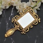 Craft Rajasthani Rectangular Tabletop Mount Mirror with Handle Oxide Metal Handheld Compact Vintage Mirror for Personal Makeup Vanity Portable Travel Skin (Pack of 1)