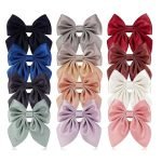 Large Satin Silk Hair Bow Clips Solid Color Big Bowknot Barrettes Hair Accessories For Girls/Women/Ladies (6 Pcs, Assorted)