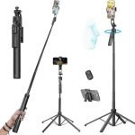 AI-Powered 360° Auto Face Tracking Selfie Stick Tripod | 63-inch/160 cm Long Aluminium Extension Stand for Mobile & Camera | Quad-Leg Stability, Auto Rotation for Vlogging & Shooting