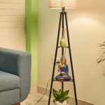 Crosscut Furniture LED Tripod Floor Lamp with 3 Shelves, Brown Jute, Metal Corner Floor Lamp, for Decoration and Gifting