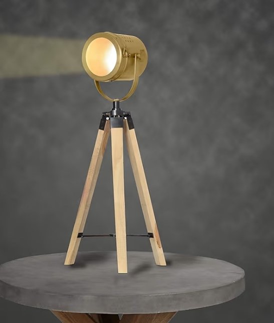 Table Tripod Lamp with Antique Brass Finish Metal | Modern Designer Bedside & Living Room Decorative Table Light (Bulb Included)