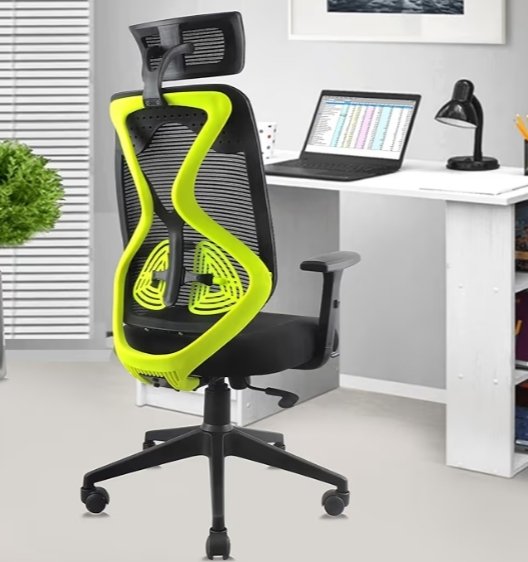 Office Chair for Home | 3-Years Warranty | 2D Headrest, Adjustable Arms & Lumbar Support | Tilt Lock Mechanism [Heavy Duty Nylon Base, Neon Green-Black]