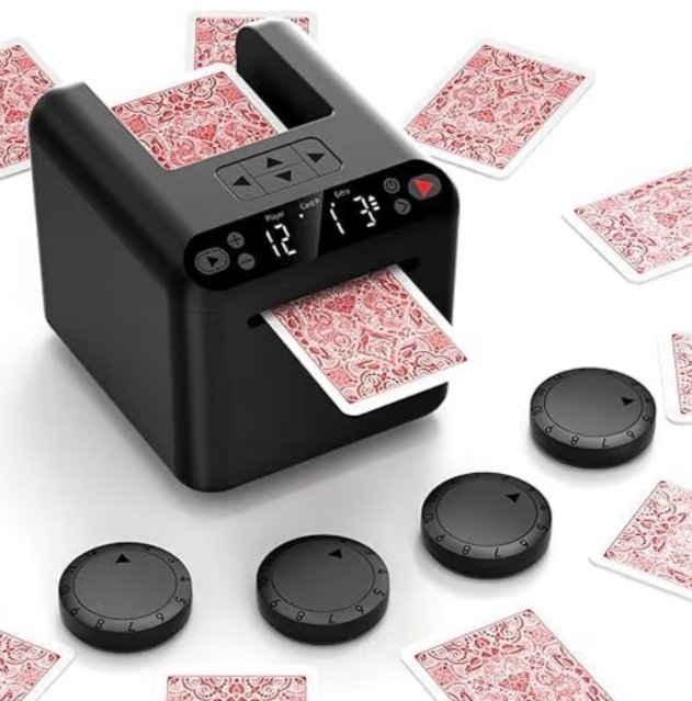 Automatic Card Dealer Machine Top Dealing Distributor -Rechargeable 1 to 3 Deck Support 1 to 99 Cards Deal 1 to 12 Players 4 Remotes Included Pro Auto Playing Card Dispenser