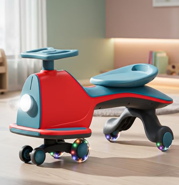 Baby Swing Car for Kids | Twister Push Ride on Toy Kids Car with 360° Rotation, LED Lights, & Music | Push Rider Cars upto 85kg Weight Capacity | Magic Cars for Kid 3 to 8 Years (Red/Blue)