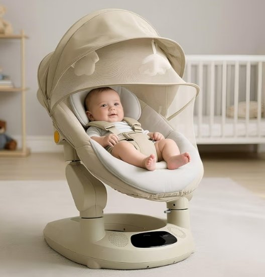 baby rockers for 0 to 2 years, Baby Multi functional rocker / rocking chair for babies Infants & Toddler with 5-level Automatic Swing & Bouncer/ cradle with touch panel & hanging toys - Beige