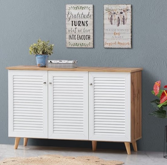 Plank Noordin 3-Door Engineered Wood Shoe Rack (Wotan Oak and White, Matte Finish)