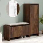 Multipurpose Wooden Shoe Rack with Cushioned Seating & Tall Storage Cabinet Organiser, Slipper Footwear Stand for Living Room Home, 20 Pairs DIY (Brown Maple) (Mavis Multipurpose Combo)