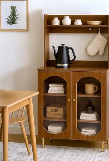 Multipurpose Storage Cabinet for Living Room, Kitchen, Office, Sideboard (Teak Brown, Medium Size with Upper Shelf)