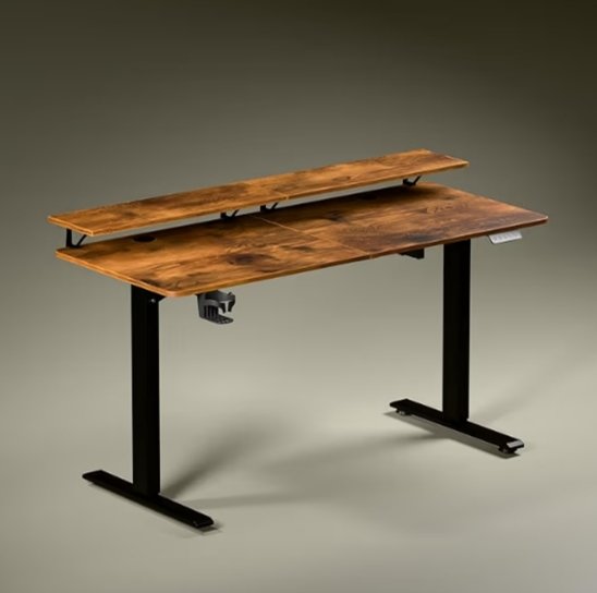 Elevate Height Adjustable Engineered Wood Table with Monitor Riser | Integrated Organisation | Advance Memory Preset | 3 Year Warranty | Installation Provided (AntiqueWood, 1400 x 600 Top)