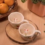 Ceramic Rabbit Coffee Cup Set of 2-Cute Animal Themed Mug with Hidden Surprise Inside Perfect for Coffee Lovers and Gifting-Unique Pottery Design for Home and Kitchen