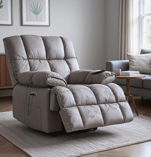 Lounge Oversized Motorised Single Seater Recliner Sofa with Rapid Recline Technology, Premium Suede Fabric & Padded Body | Electric Recliner Chairs for Home Relax with 1 Year Warranty (Grey)