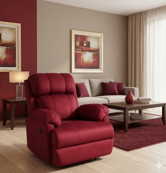 Recliner Sofa Chair Single Seater for Living Room, Office Manual Push Back Recliner Sofa Chair with Cushioned Armrest & Back Support (Maroon)